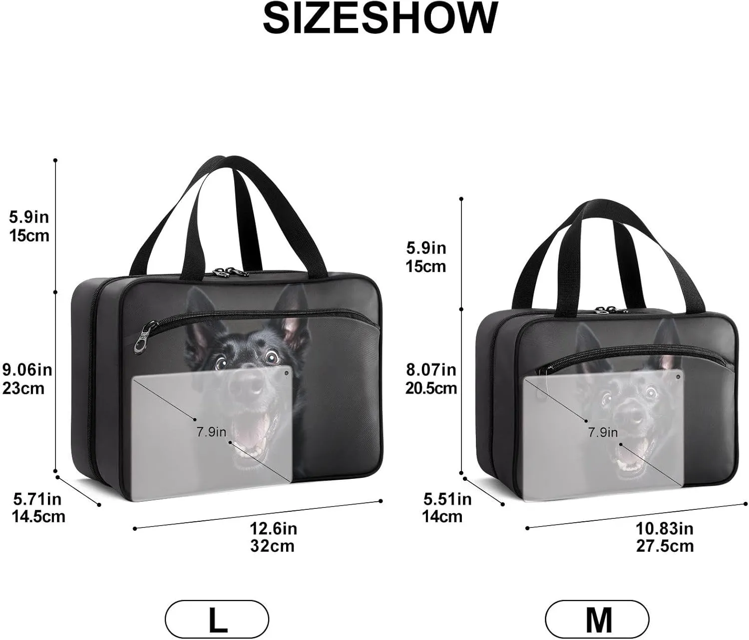Fustylead Cute Black Dog Extreme Surprise Pill Organizer Bag Large Medicine Travel Carrying Case with Zipper for Vitamin Supplements Fish Oil, Empty First Aid Kit for Hiking Camping