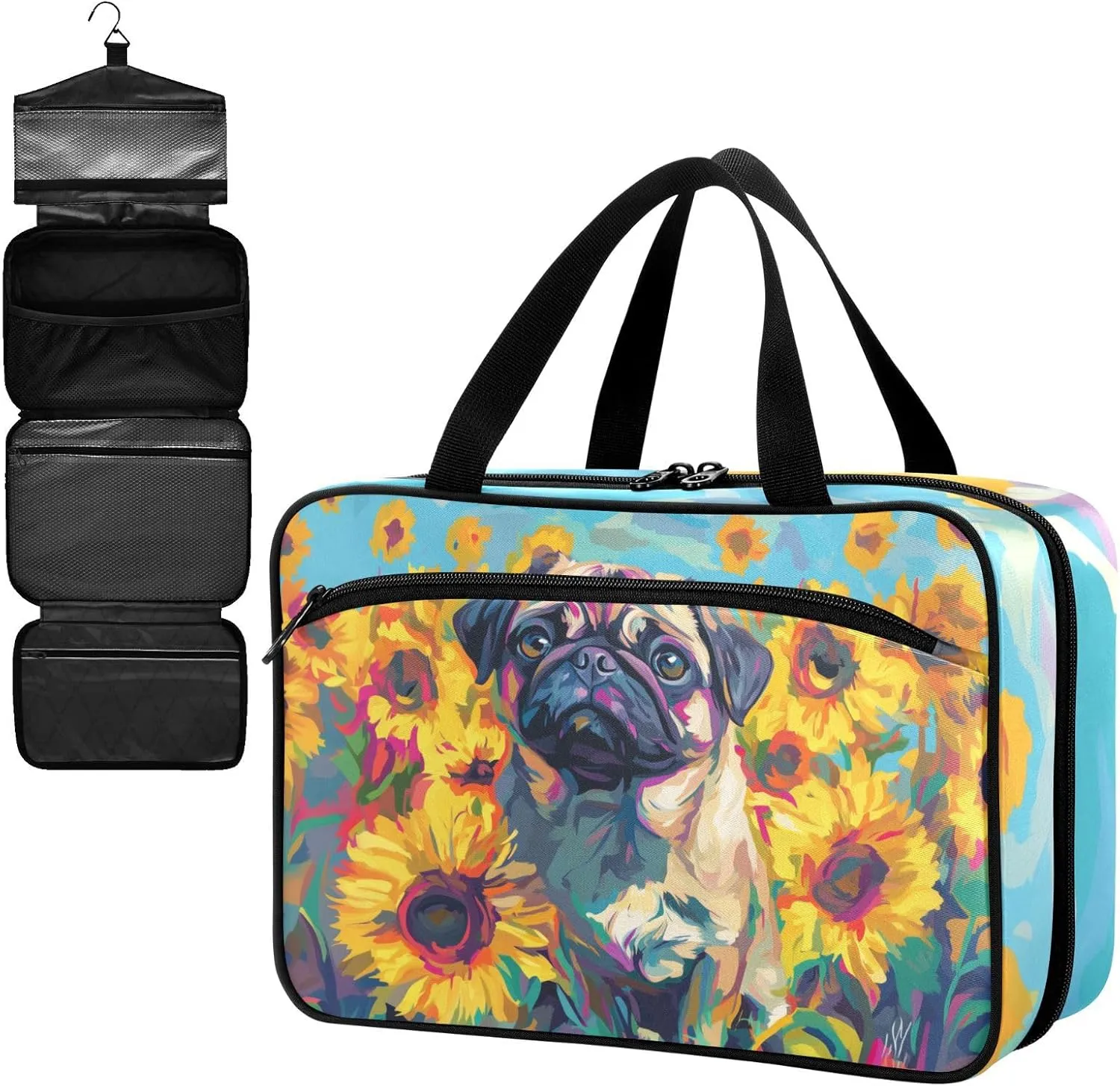 Fustylead Cute Pug Dog in Sunflower Field Large Medical Storage Bag with Zipper Empty First Aid Bag Trauma Kit for Traveling Hiking Camping Backpacking