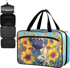 Fustylead Cute Pug Dog in Sunflower Field Large Medical Storage Bag with Zipper Empty First Aid Bag Trauma Kit for Traveling Hiking Camping Backpacking