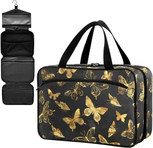 Fustylead Golden Butterflies on Dark Background Large Medical Supplies Organizer Bag with Zipper Empty First Aid Bag Trauma Kit for Traveling Hiking Camping