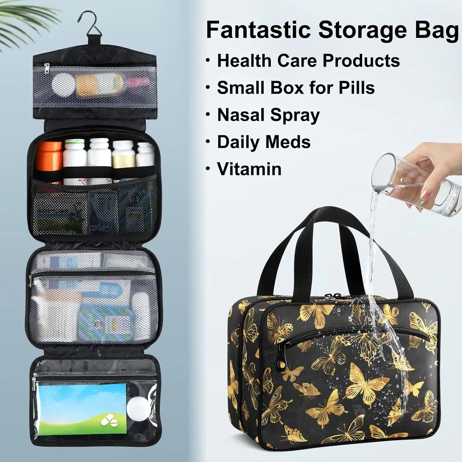 Fustylead Golden Butterflies on Dark Background Large Medical Supplies Organizer Bag with Zipper Empty First Aid Bag Trauma Kit for Traveling Hiking Camping