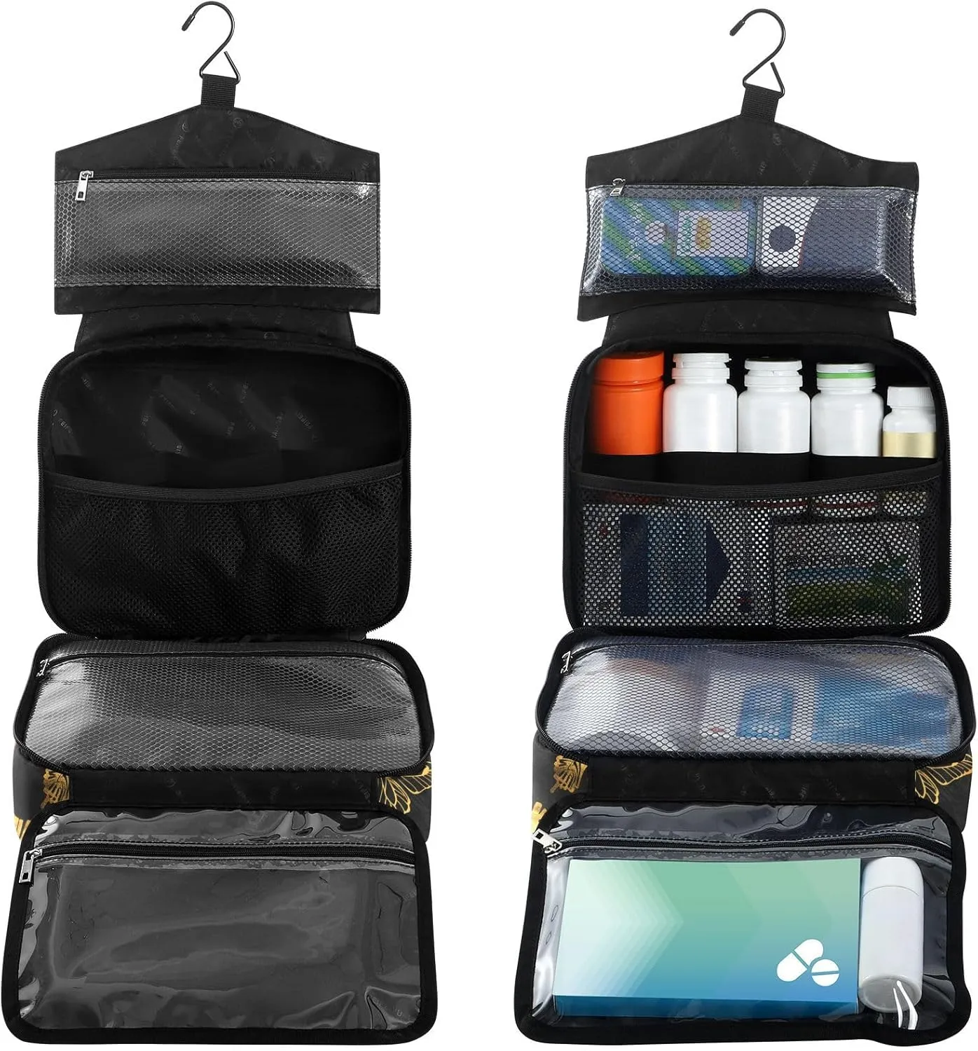 Fustylead Golden Butterflies on Dark Background Large Medical Supplies Organizer Bag with Zipper Empty First Aid Bag Trauma Kit for Traveling Hiking Camping