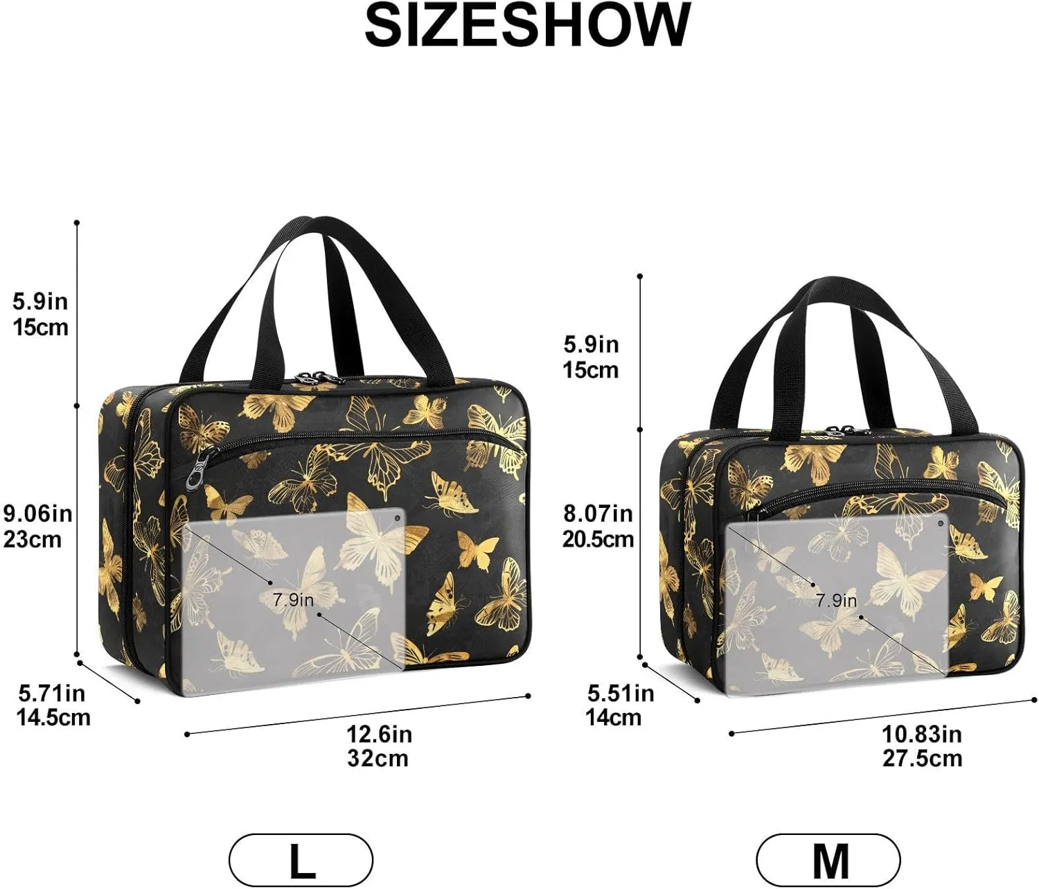Fustylead Golden Butterflies on Dark Background Large Medical Supplies Organizer Bag with Zipper Empty First Aid Bag Trauma Kit for Traveling Hiking Camping