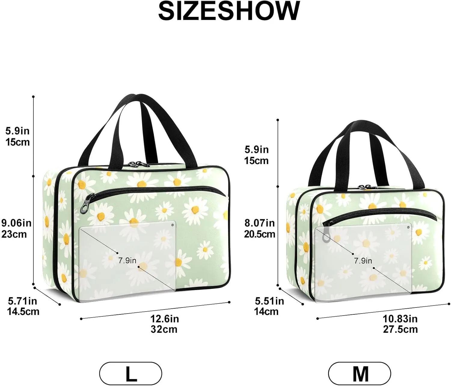 Fustylead Hand Draw Daisy on Light Green Background Large Medical Supplies Organizer Bag with Zipper Empty First Aid Bag Trauma Kit for Traveling Hiking Camping