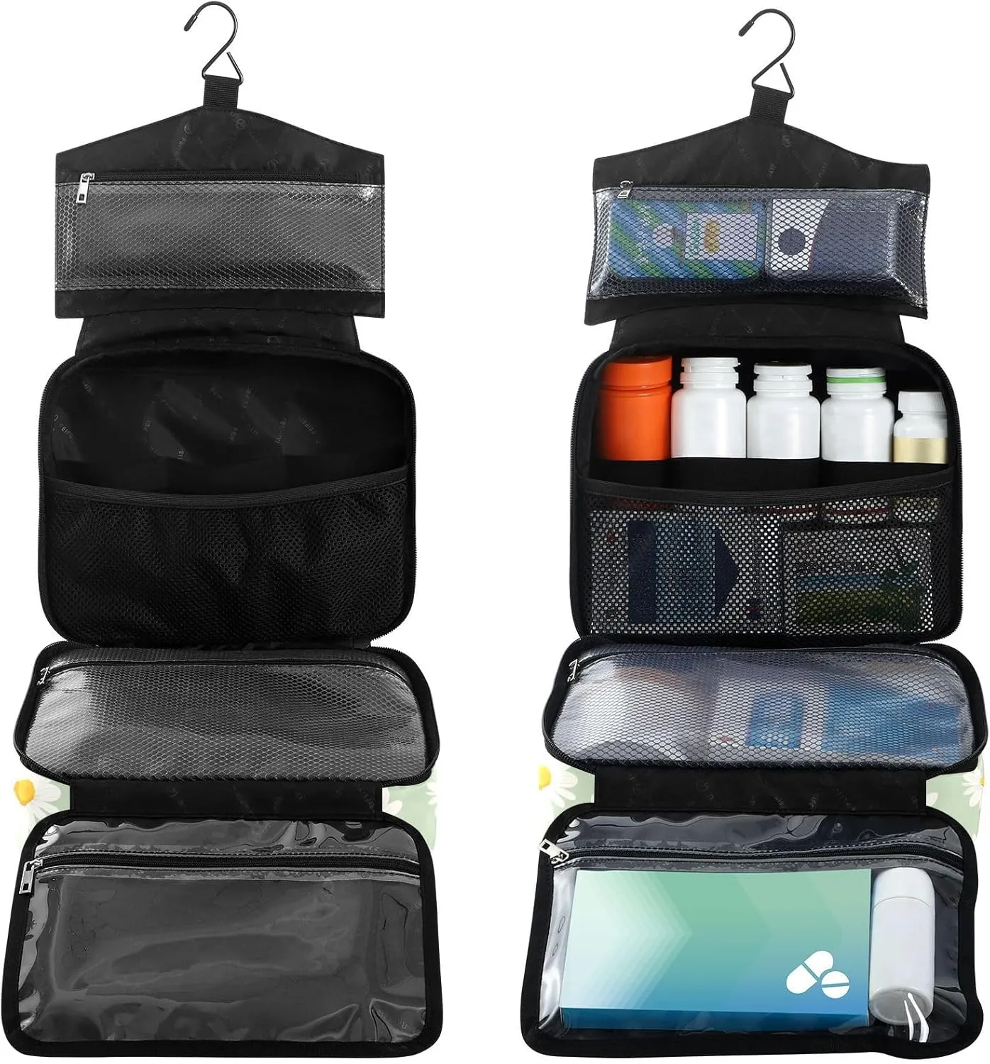 Fustylead Hand Draw Daisy on Light Green Background Large Medical Supplies Organizer Bag with Zipper Empty First Aid Bag Trauma Kit for Traveling Hiking Camping