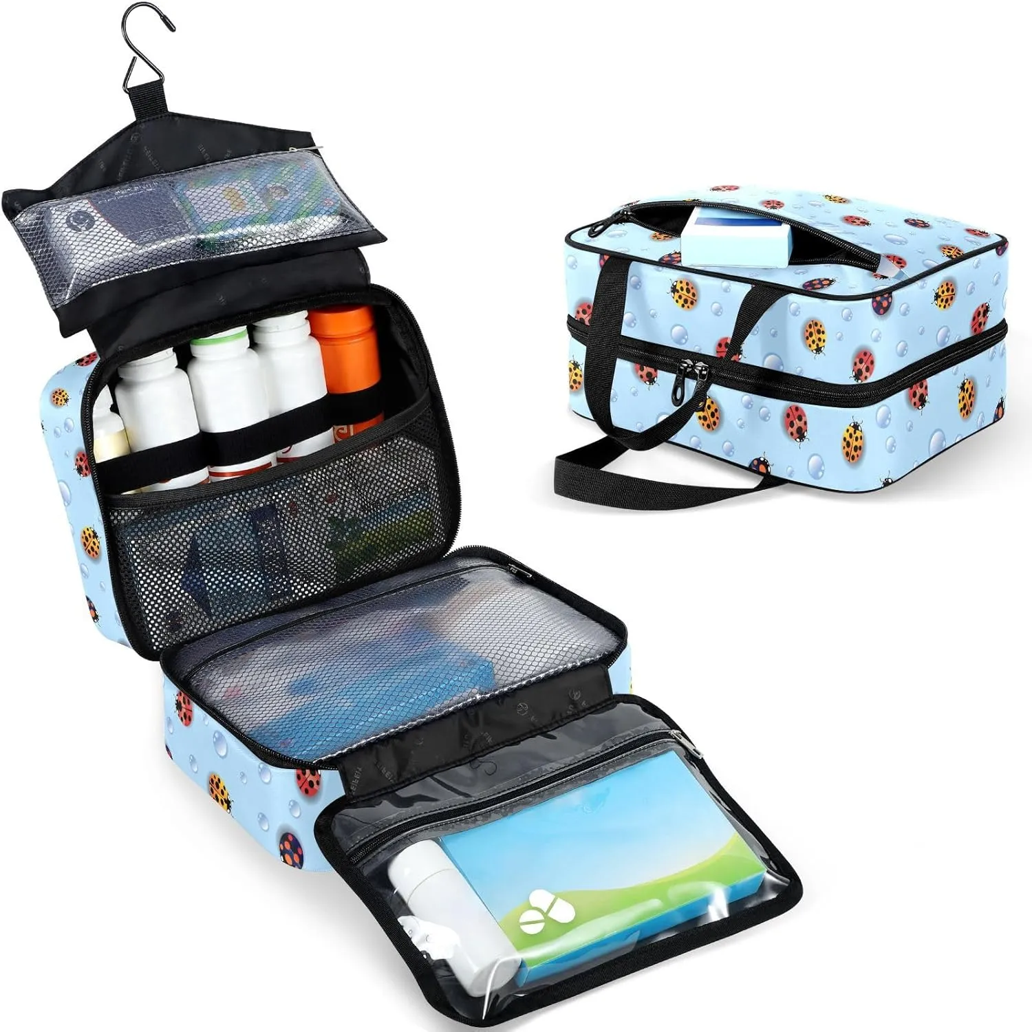 Fustylead Multicolored Ladybugs and Dew Large Medical Storage Bag with Zipper Empty First Aid Bag Trauma Kit for Traveling Hiking Camping Backpacking