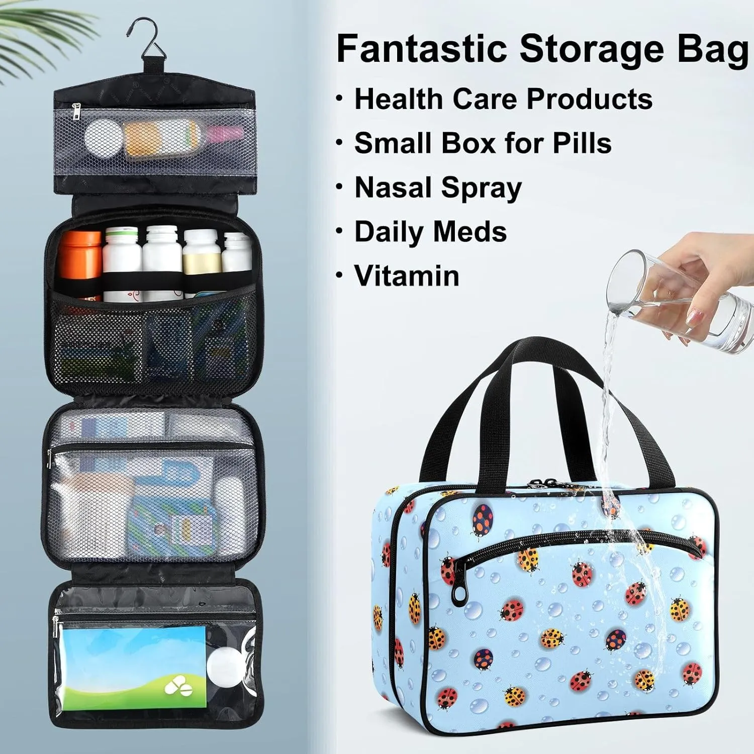 Fustylead Multicolored Ladybugs and Dew Large Medical Storage Bag with Zipper Empty First Aid Bag Trauma Kit for Traveling Hiking Camping Backpacking