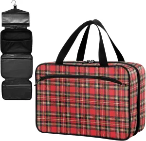 Fustylead Red Plaid Large Medical Supplies Organizer Bag with Zipper Empty First Aid Bag Trauma Kit for Traveling Hiking Camping