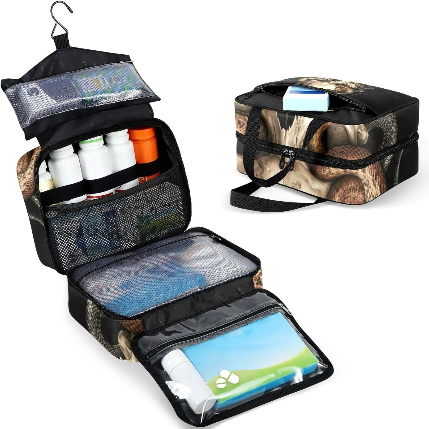 Fustylead Retro Skull with Snakes Large Medical Supplies Organizer Bag with Zipper Empty First Aid Bag Trauma Kit for Traveling Hiking Camping