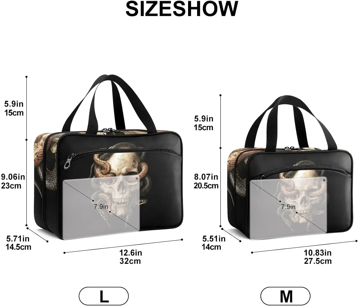 Fustylead Retro Skull with Snakes Large Medical Supplies Organizer Bag with Zipper Empty First Aid Bag Trauma Kit for Traveling Hiking Camping