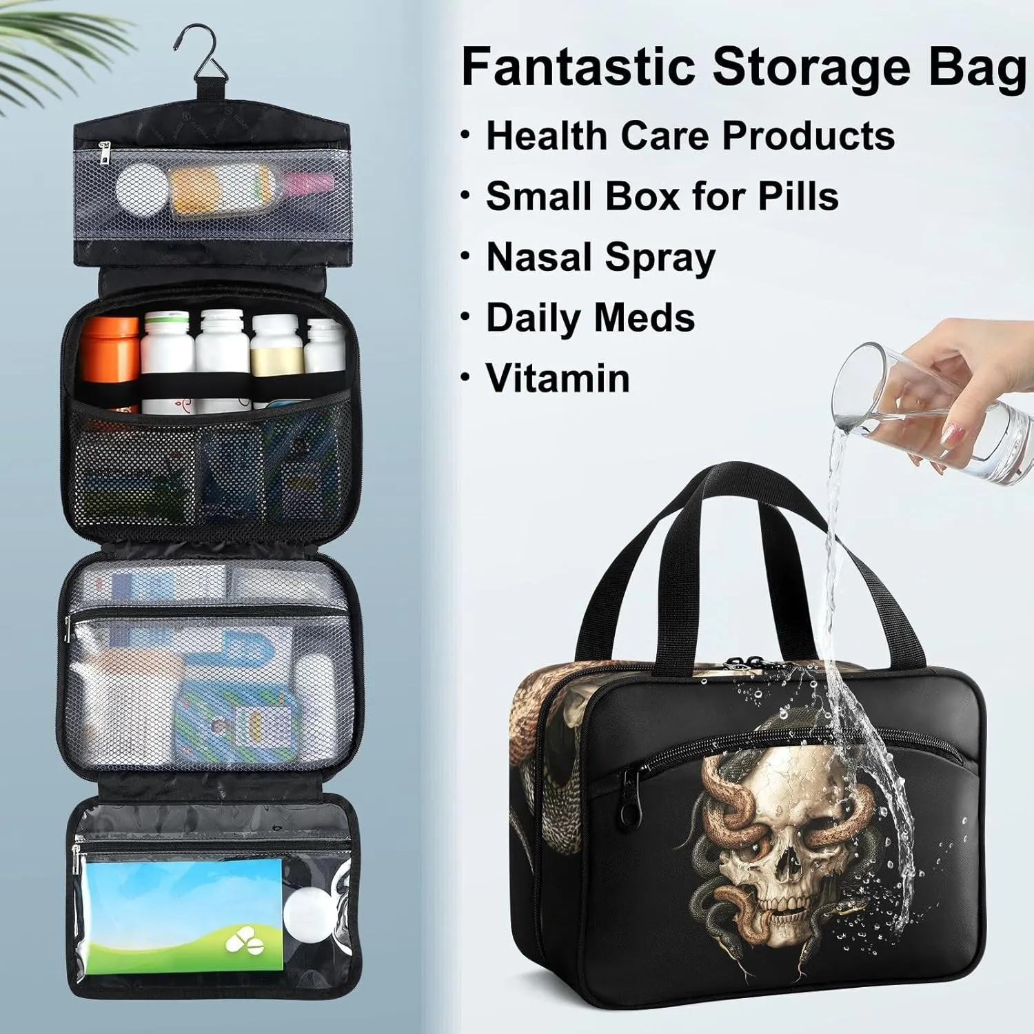 Fustylead Retro Skull with Snakes Large Medical Supplies Organizer Bag with Zipper Empty First Aid Bag Trauma Kit for Traveling Hiking Camping