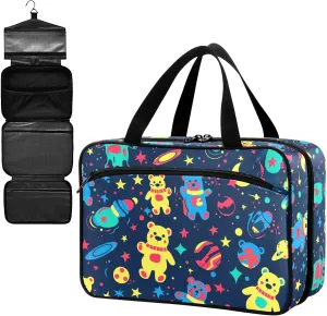 Fustylead Vibrant Colorful Space Bears and Moon Stars Large Medical Supplies Organizer Bag with Zipper Empty First Aid Bag Trauma Kit for Traveling Hiking Camping
