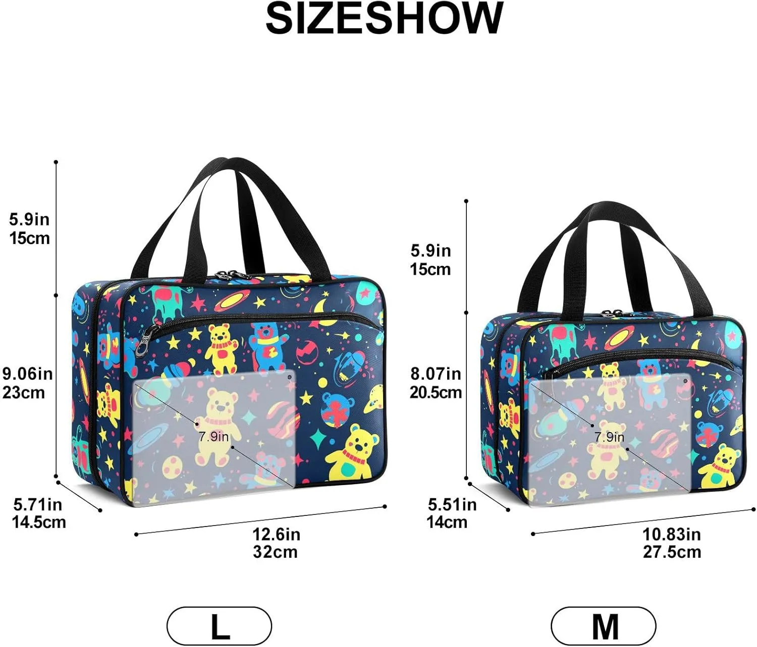Fustylead Vibrant Colorful Space Bears and Moon Stars Large Medical Supplies Organizer Bag with Zipper Empty First Aid Bag Trauma Kit for Traveling Hiking Camping