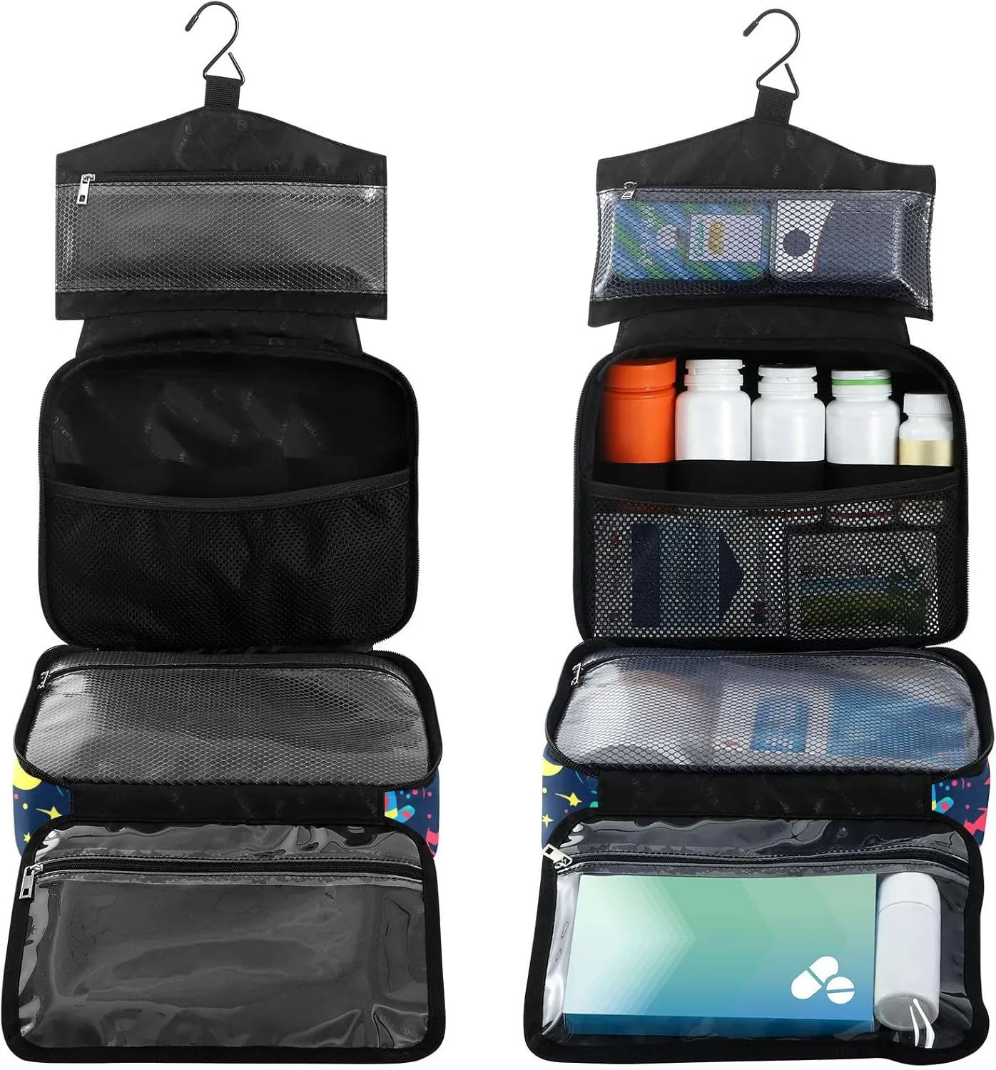 Fustylead Vibrant Colorful Space Bears and Moon Stars Large Medical Supplies Organizer Bag with Zipper Empty First Aid Bag Trauma Kit for Traveling Hiking Camping