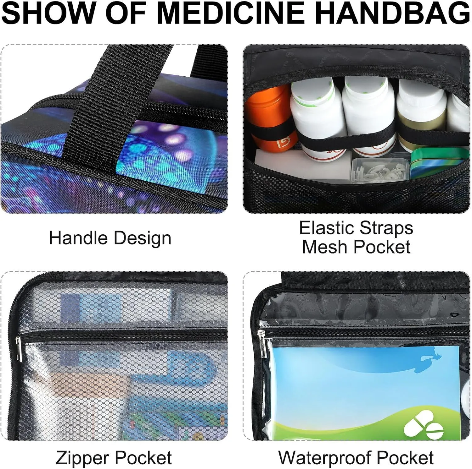 Fustylead Vibrant Neon Colored Octopus Large Medical Storage Bag with Zipper Empty First Aid Bag Trauma Kit for Traveling Hiking Camping Backpacking