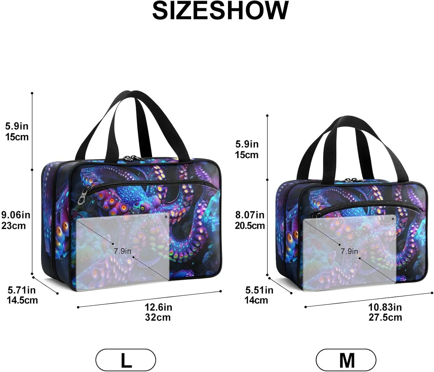 Fustylead Vibrant Neon Colored Octopus Large Medical Storage Bag with Zipper Empty First Aid Bag Trauma Kit for Traveling Hiking Camping Backpacking