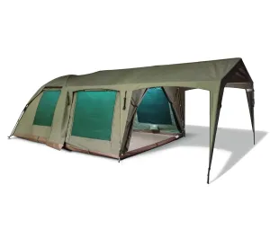 FVELDT Basecamp XT | 5 person tent |  3x3m Bow tent and extension combo | All weather canvas camping tent