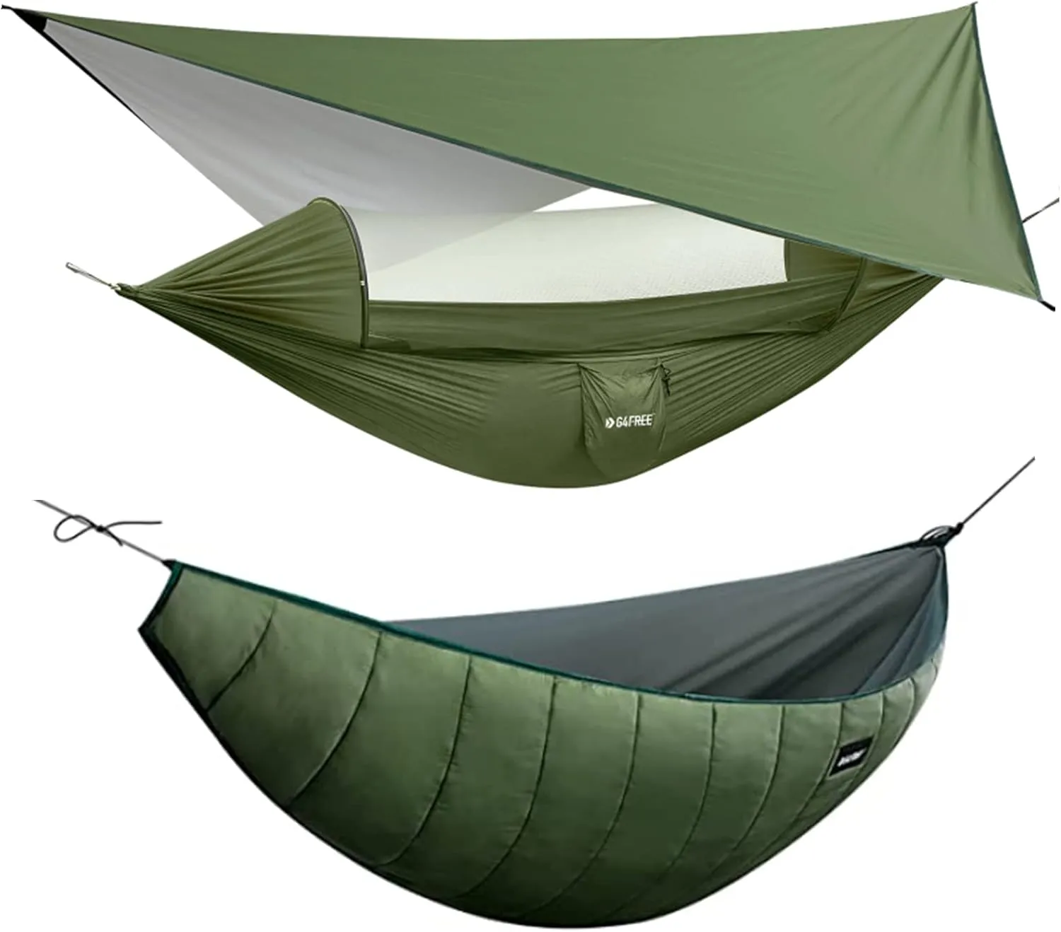 G4Free Camping Hammock with Net, Rain Fly and Underquilt-2 Person Portable Hammock Tent with Bug Net and Underquilt, Hammock for 4 Season Outdoor Hiking Camping Backpacking Travel