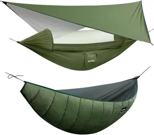 G4Free Camping Hammock with Net, Rain Fly and Underquilt-2 Person Portable Hammock Tent with Bug Net and Underquilt, Hammock for 4 Season Outdoor Hiking Camping Backpacking Travel