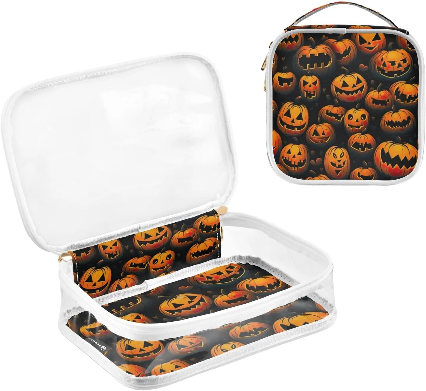 GAIGEO Halloween Pumpkin 2 Pack Travel Transparent Bag, Clear Toiletry Bag Traveling, Beauty Toiletry Bag