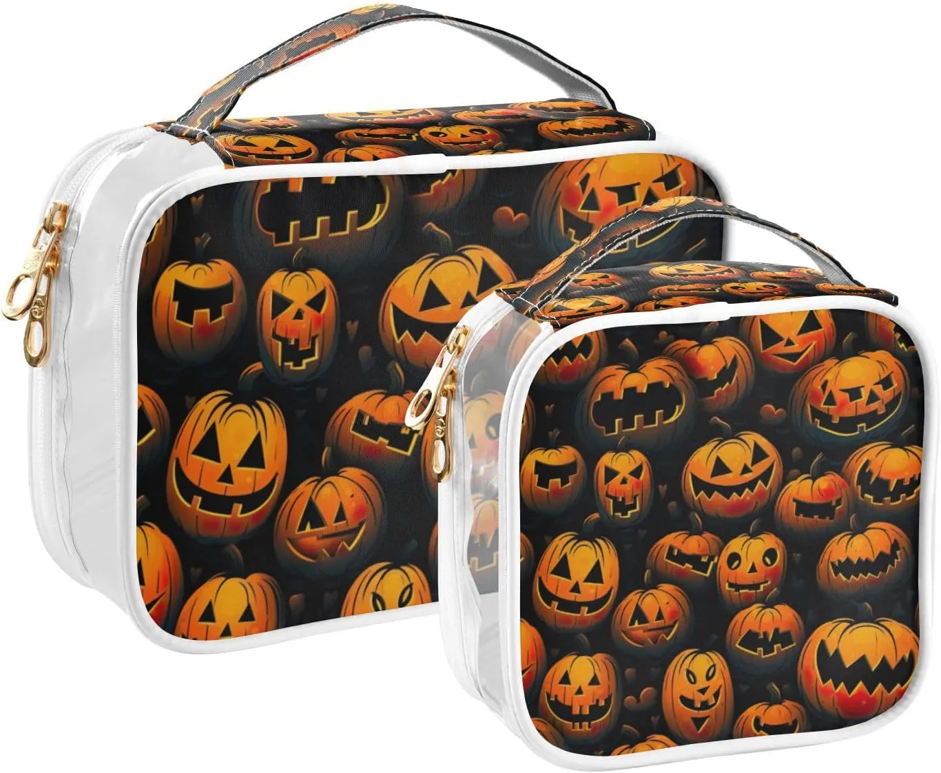 GAIGEO Halloween Pumpkin 2 Pack Travel Transparent Bag, Clear Toiletry Bag Traveling, Beauty Toiletry Bag