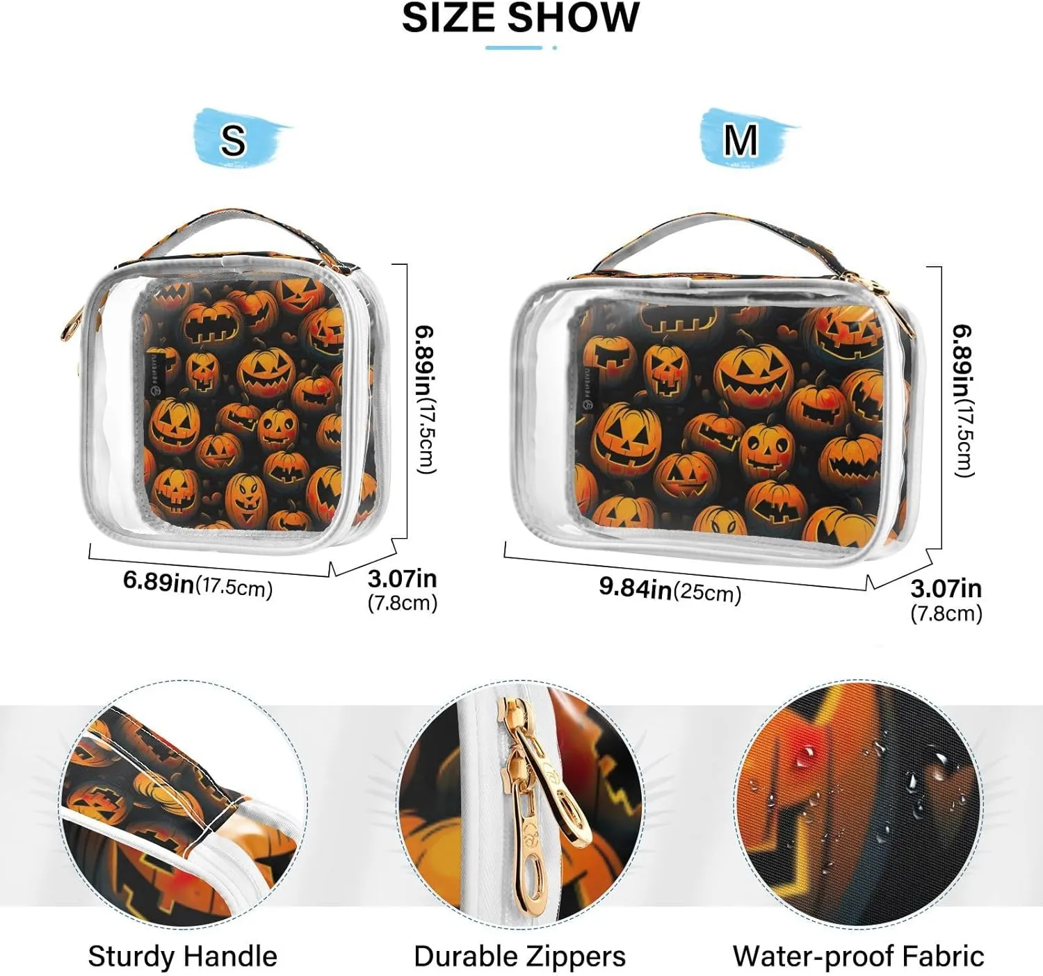 GAIGEO Halloween Pumpkin 2 Pack Travel Transparent Bag, Clear Toiletry Bag Traveling, Beauty Toiletry Bag