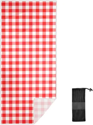 GAIGEO Red & White Checked Quick Dry Microfiber Beach Towel, Thin Beach Towels Quick Dry Beach Towel with Storage Bag, for Women Men, for Swimming, Yoga Beach Towel, 71"x31"
