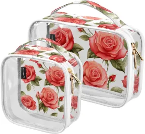 GAIGEO Red Roses Watercolor Travel Transparent Bag, Transparent Toiletry Bag, Transparent Makeup Bags for Women, 2 Pack
