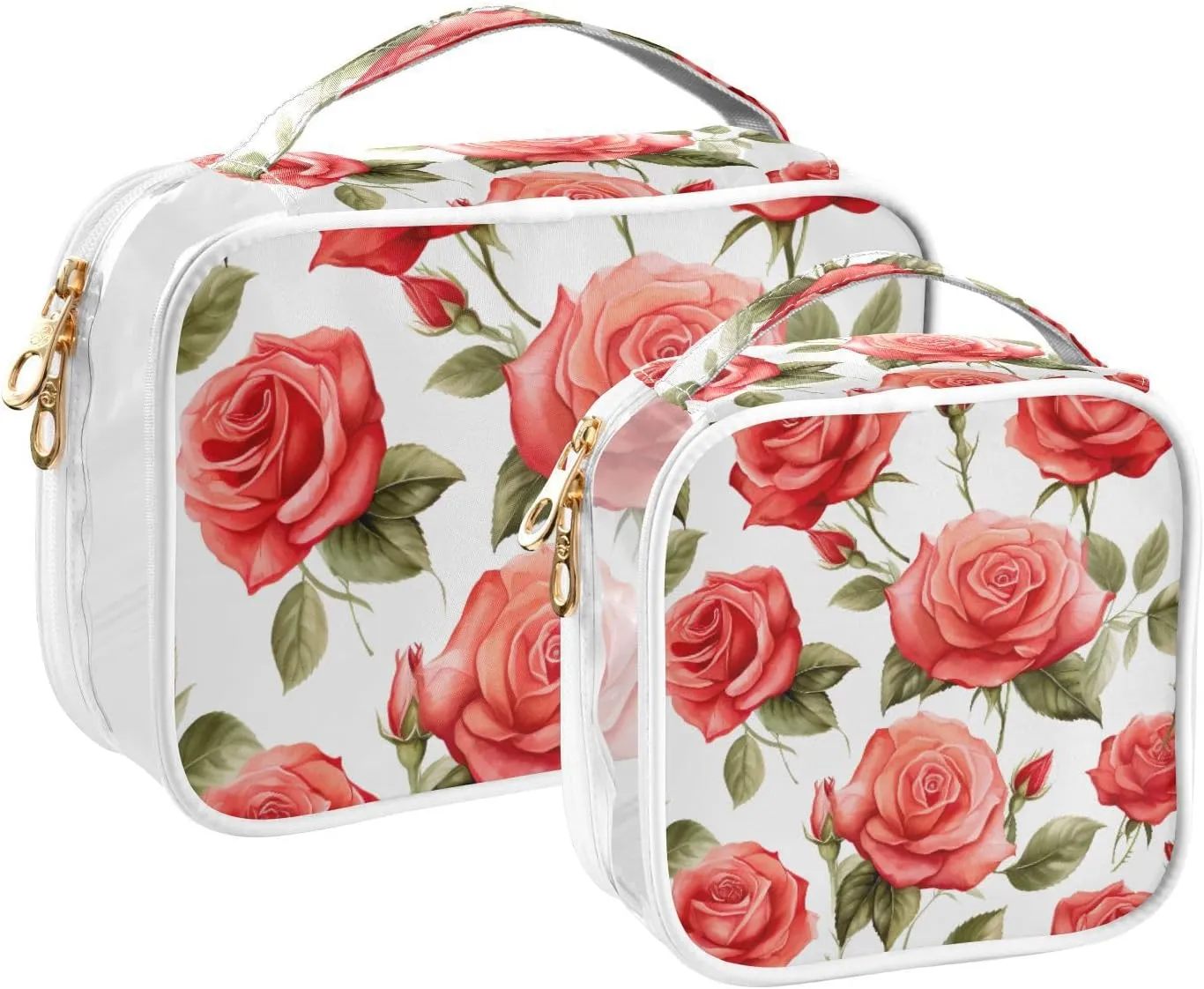 GAIGEO Red Roses Watercolor Travel Transparent Bag, Transparent Toiletry Bag, Transparent Makeup Bags for Women, 2 Pack