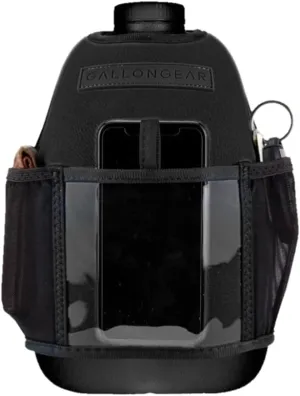 Gallon Gear 1 Gallon Large Water Bottle with Cover - BPA Free Plastic, Reusable Water Jug and Neoprene Cooling & Insulated Carrier with Storage Pockets (Black w/Black/Black Cover)