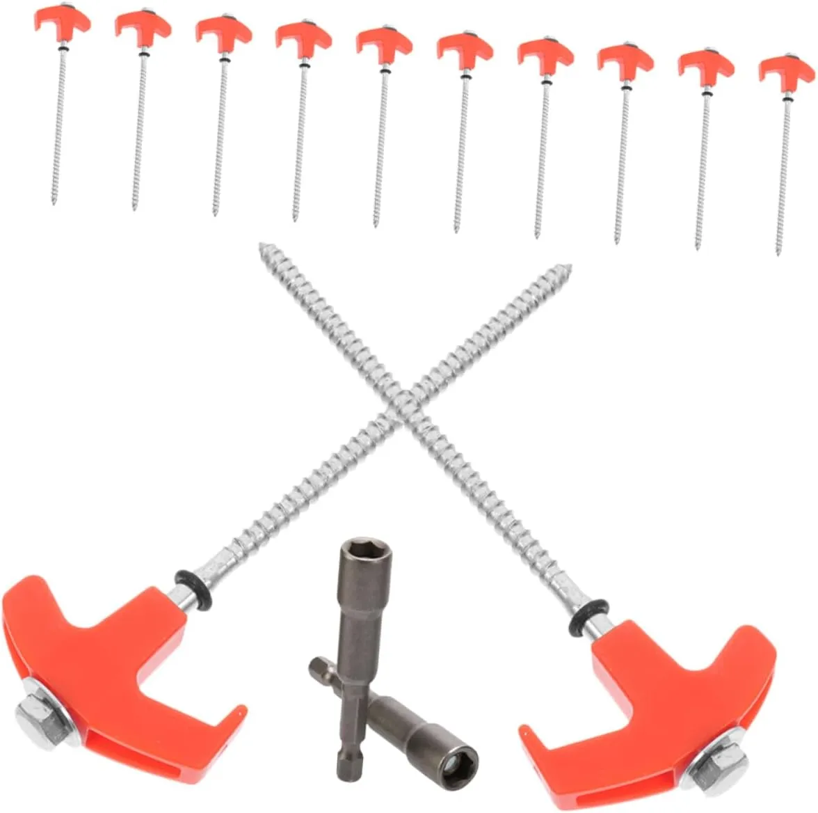 GANAZONO 13pcs Heavy Duty Screw in Tent Stakes Metal Ground Anchors with Socket for Grass Quick Setup Durable Construction for Camping Outdoor Activities