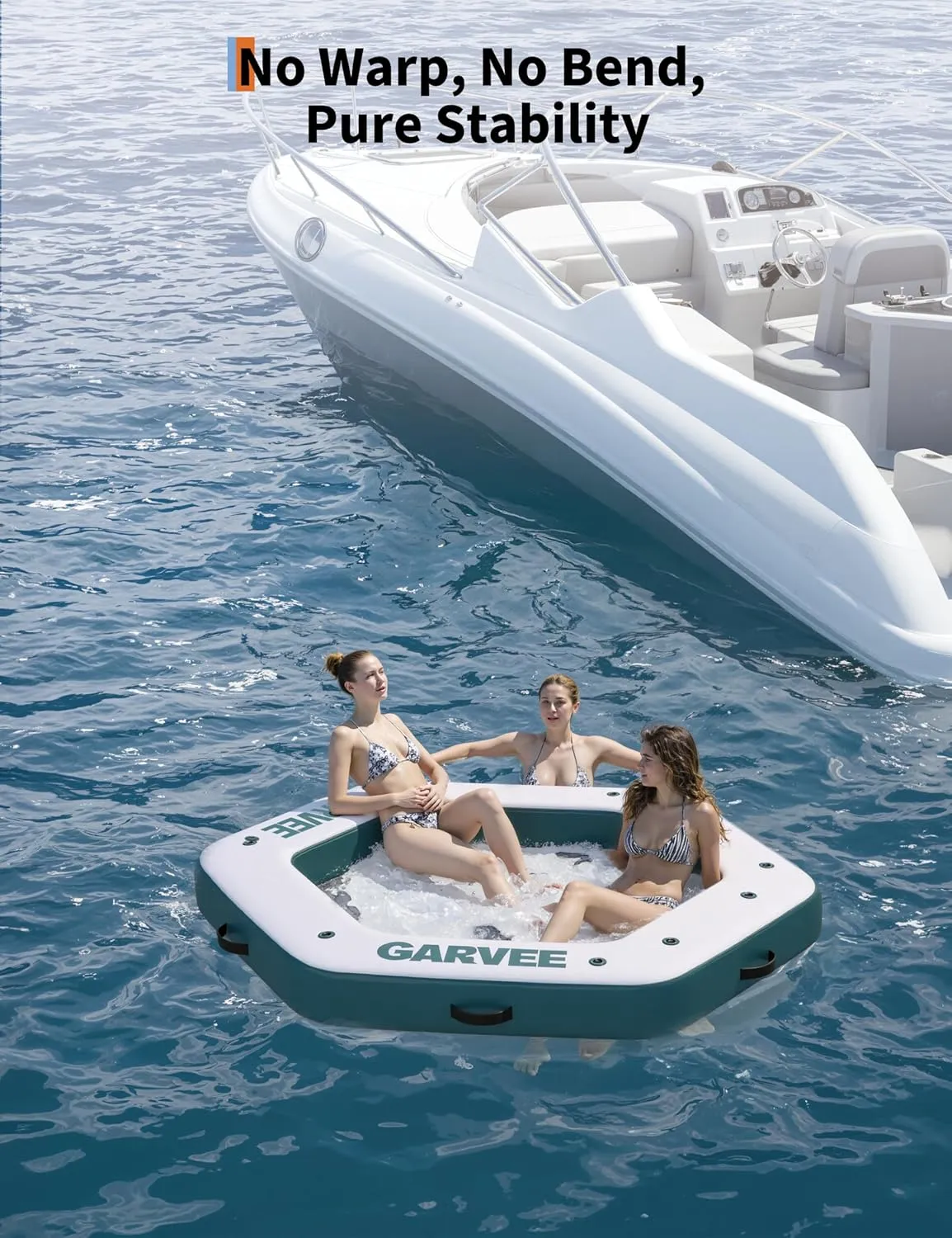 GAOMON 8.5x8FT Inflatable Floating Dock,Hexagon Inflatable Dock Floating Platform with Mesh Swim Area,Non-Slip EVA Platform and Rope Ladder, Pool, Lake, Beach, Ocean
