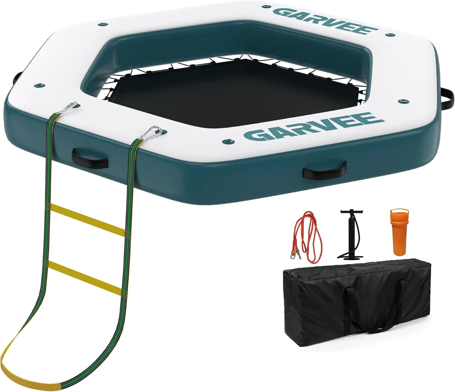 GAOMON 8.5x8FT Inflatable Floating Dock,Hexagon Inflatable Dock Floating Platform with Mesh Swim Area,Non-Slip EVA Platform and Rope Ladder, Pool, Lake, Beach, Ocean