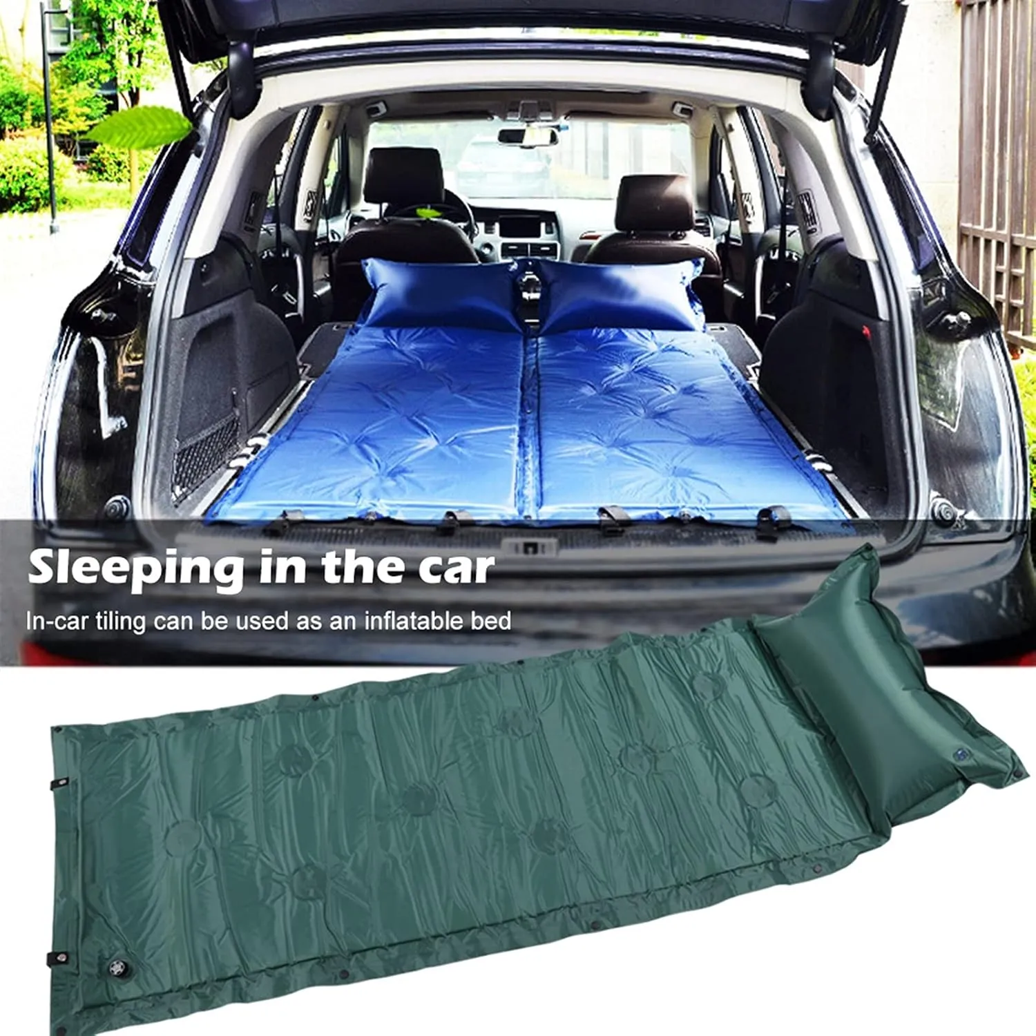 GaRcan Camping Roll Mat Sleeping Bed Inflatable Pillow Air Mattress Bag Camping Pad Picnic Beach Mat Sand Mat Beautiful Scenery (Green 183cm (with Pillow))