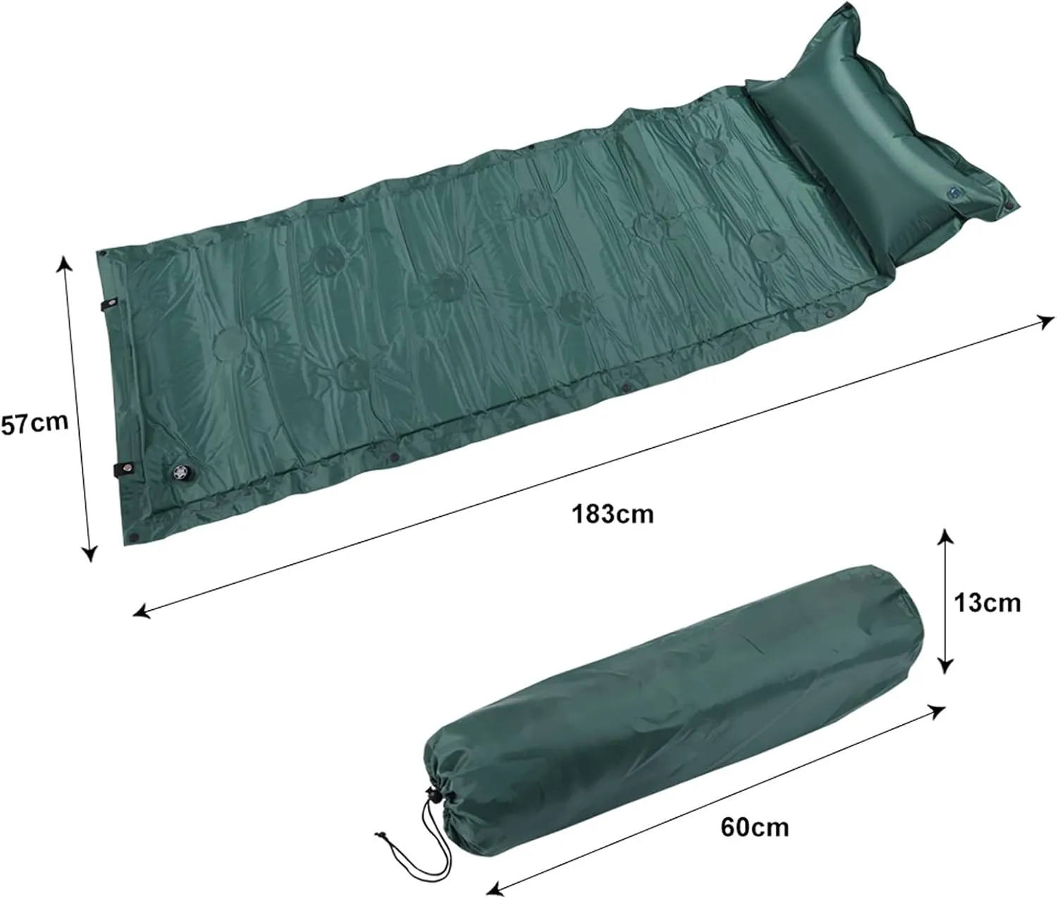 GaRcan Camping Roll Mat Sleeping Bed Inflatable Pillow Air Mattress Bag Camping Pad Picnic Beach Mat Sand Mat Beautiful Scenery (Green 183cm (with Pillow))