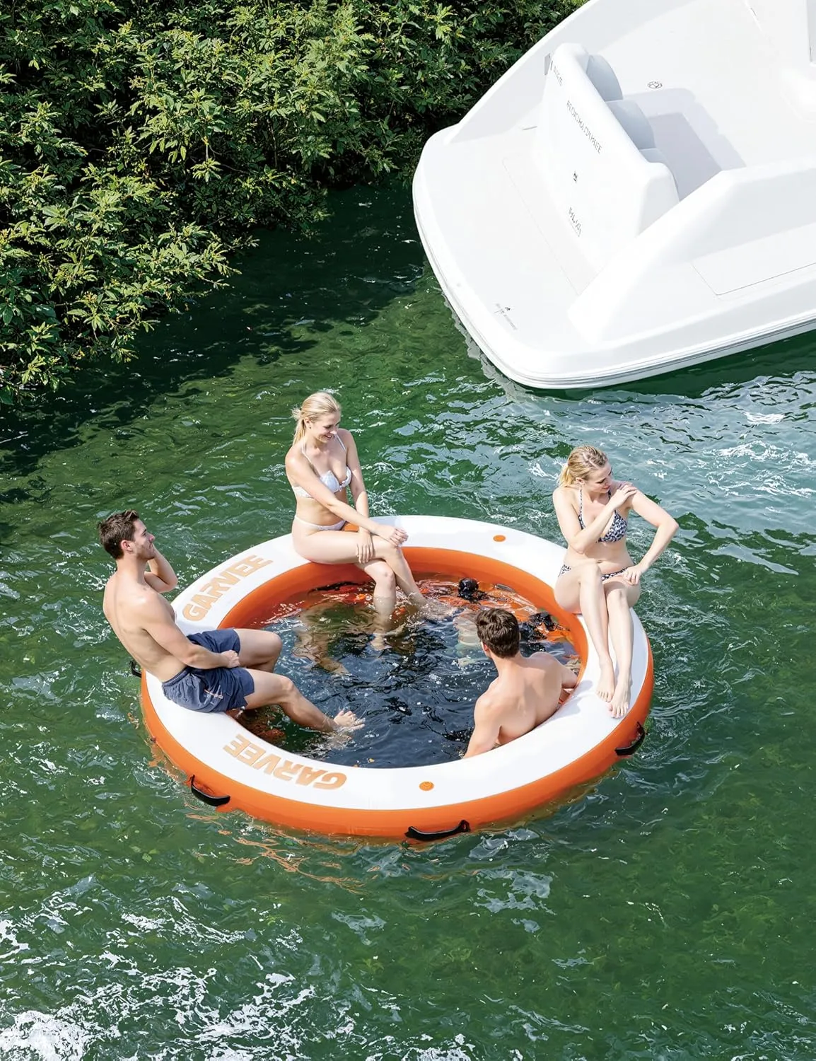 Garvee 8FT/10FT Inflatable Floating Dock,Inflatable Dock Floating Platform with Mesh Swim Area,Non-Slip EVA Platform and Rope Ladder,Water Floating Dock Island Raft for Boats,Pool,Lake,Beach,Ocean