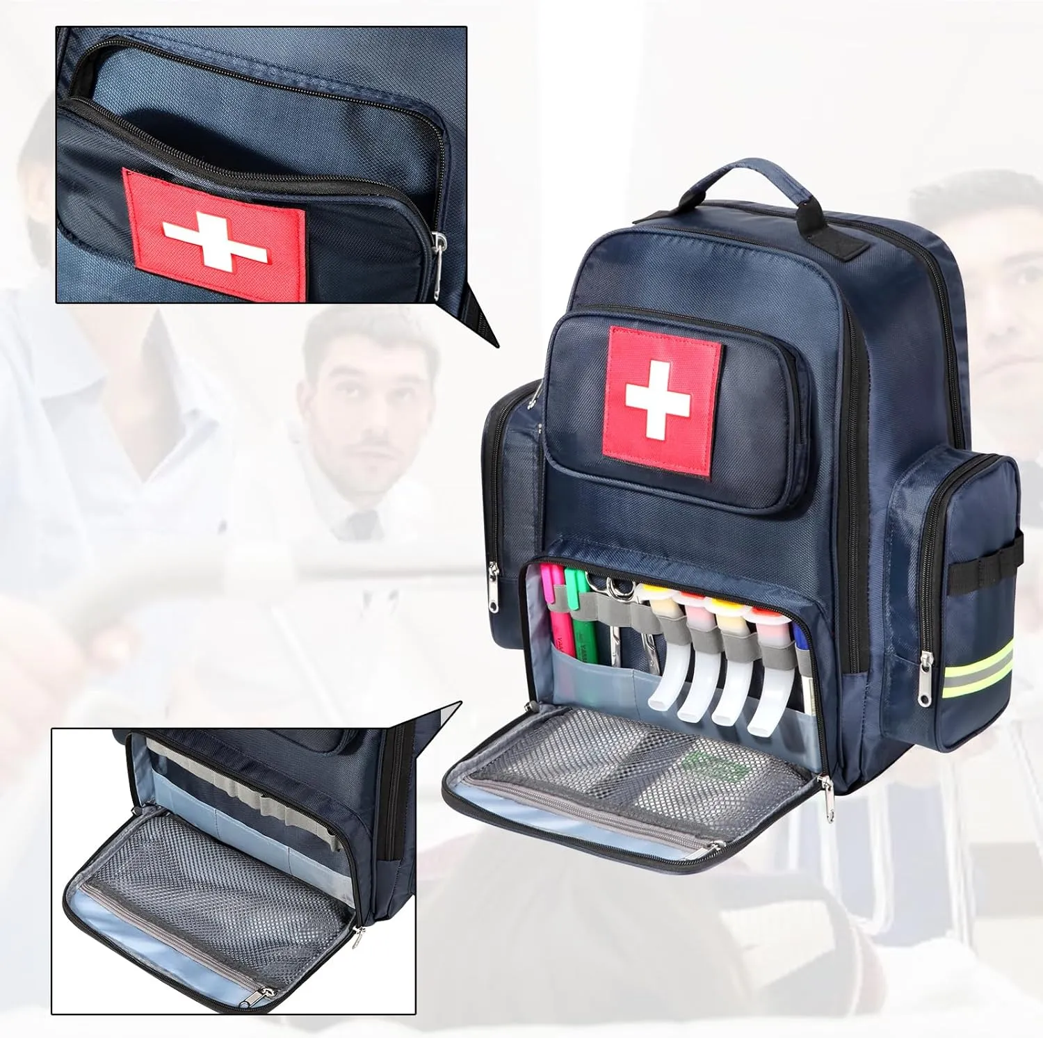 Gatycallaty First Aid Backpack Medical Emt First Responder Bag Empty Ems Emergency Home Health Hiking Trauma Travel Camping (Large, Navy)