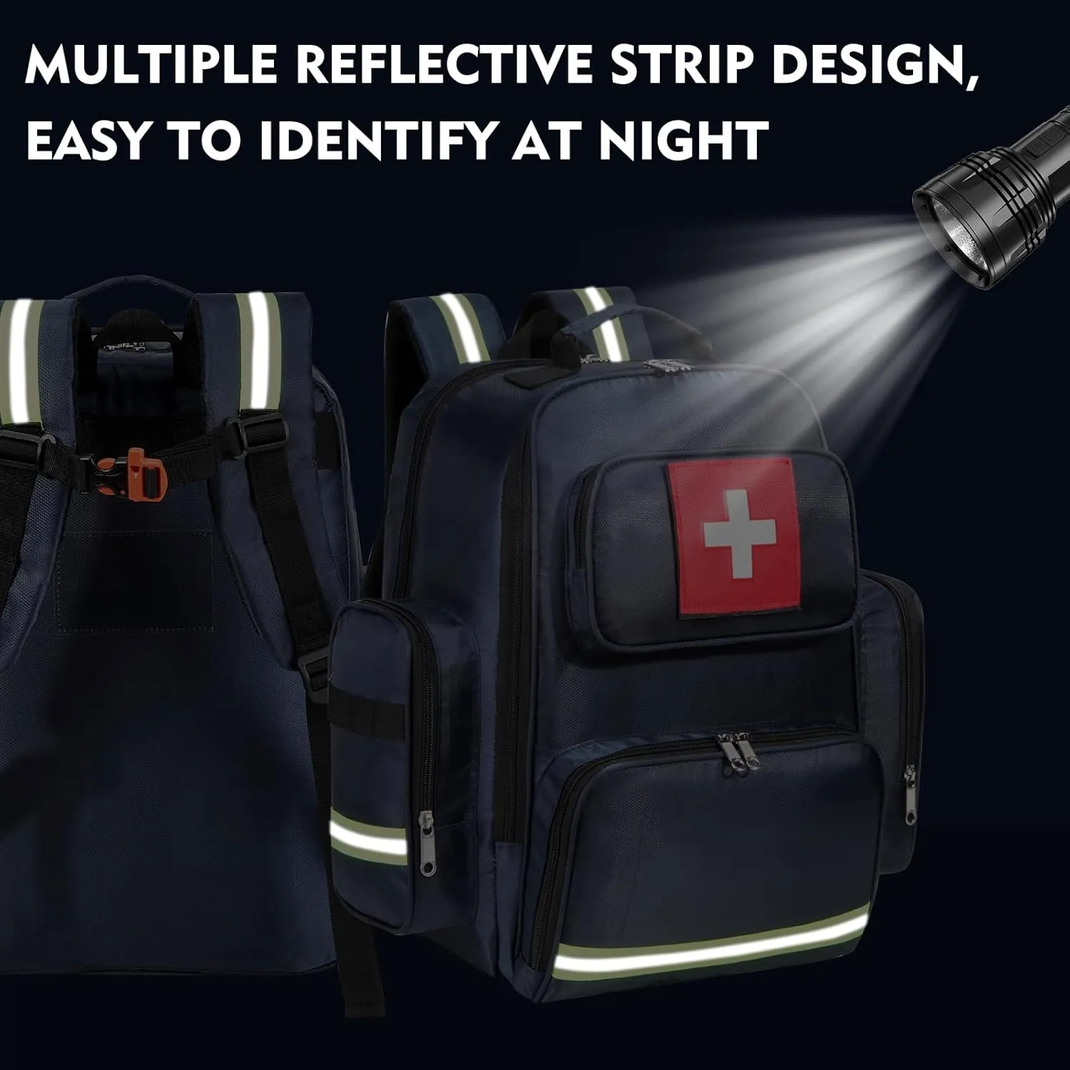 Gatycallaty First Aid Backpack Medical Emt First Responder Bag Empty Ems Emergency Home Health Hiking Trauma Travel Camping (Large, Navy)
