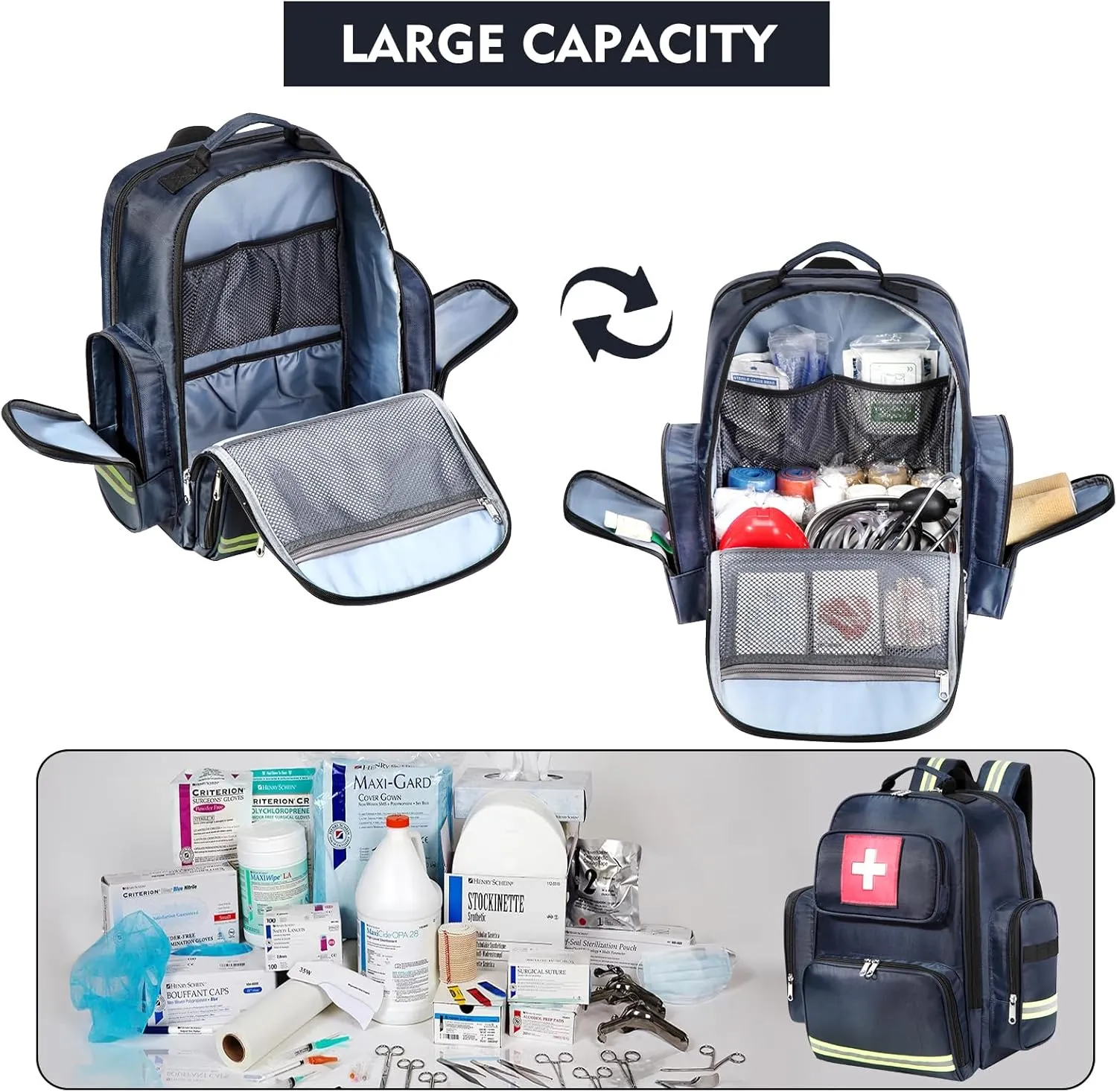 Gatycallaty First Aid Backpack Medical Emt First Responder Bag Empty Ems Emergency Home Health Hiking Trauma Travel Camping (Large, Navy)