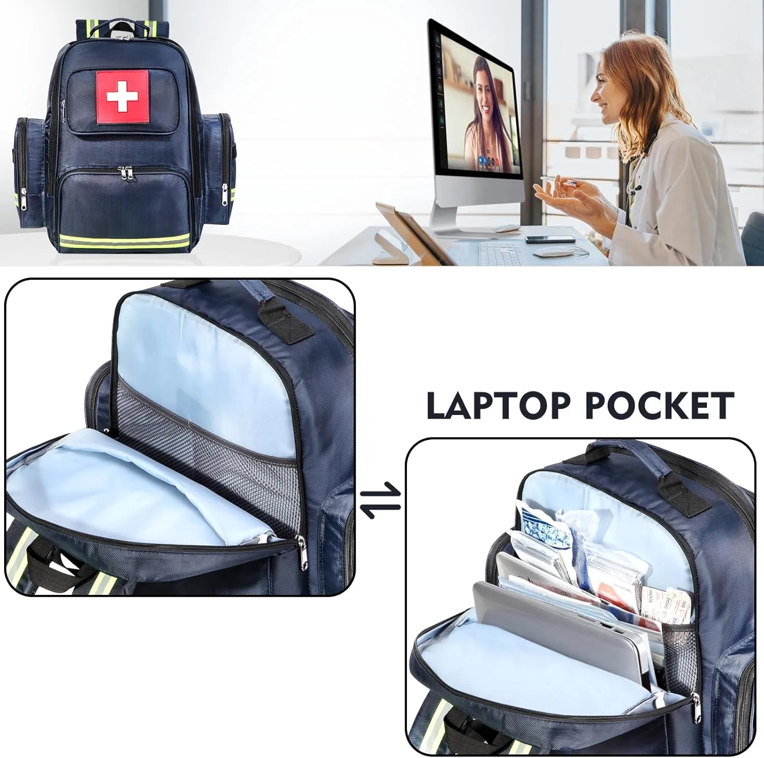 Gatycallaty First Aid Backpack Medical Emt First Responder Bag Empty Ems Emergency Home Health Hiking Trauma Travel Camping (Large, Navy)