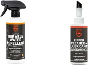 GEAR AID Revivex Durable Water Repellent (DWR) Spray for Waterproofing & Zipper Cleaner & Lubricant with Zipper Teeth Brush Gear Repair Kit, Clear, 2 oz, 29117