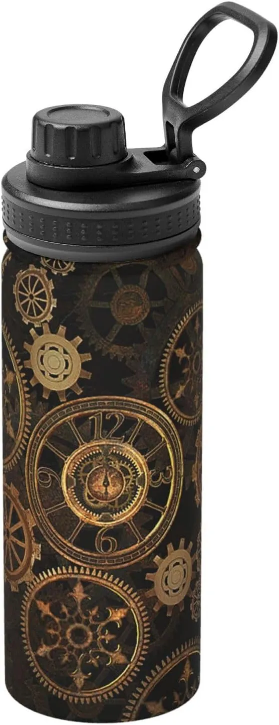 Gears Clock Bronze Century Sports Insulated Water Bottle - Premium 18 oz. Stainless Steel Hydration Bottle for Outdoor Enthusiasts