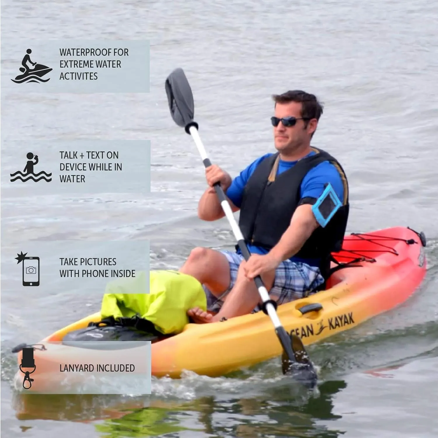 geckobrands Float Phone Dry Bag with Arm Band - Floating Watertight Dry Bag Phone Pouch, Fits Most iPhone and Samsung Galaxy Models Orange