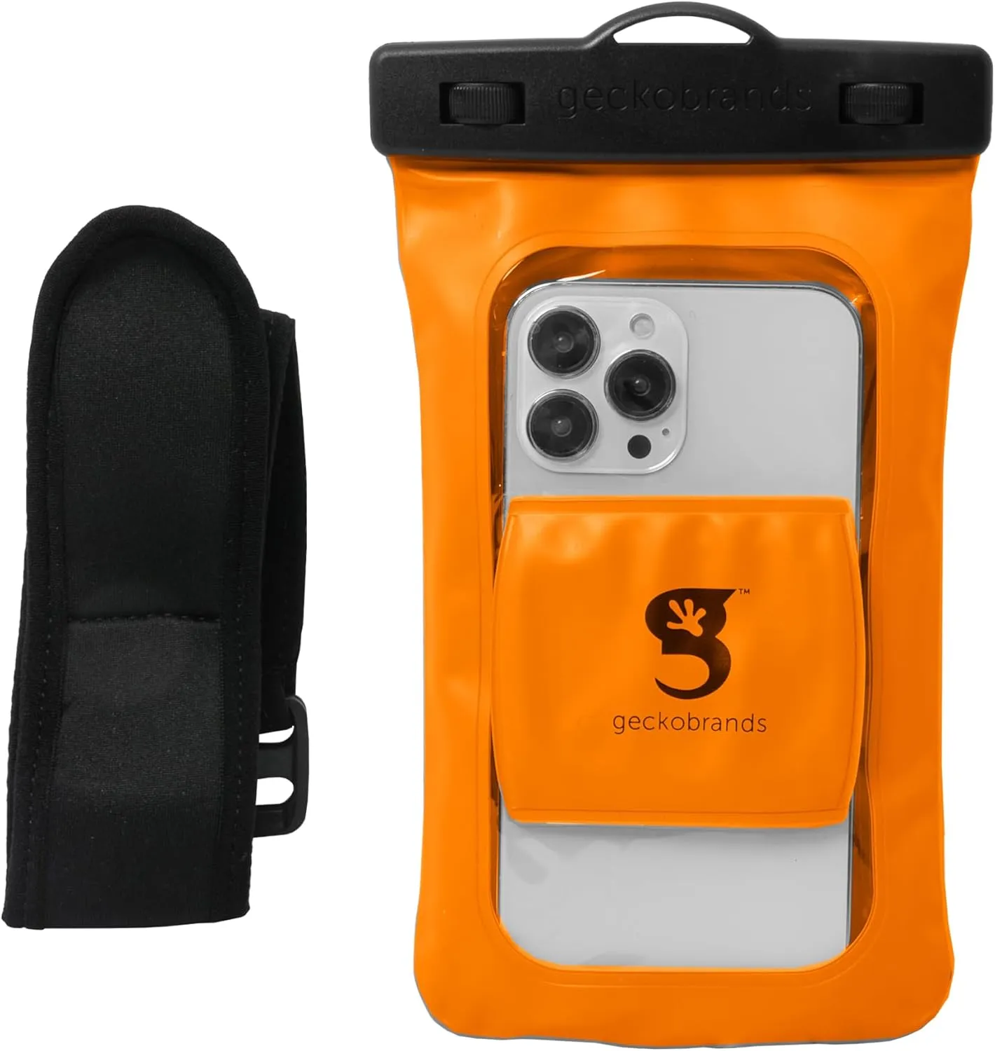 geckobrands Float Phone Dry Bag with Arm Band - Floating Watertight Dry Bag Phone Pouch, Fits Most iPhone and Samsung Galaxy Models Orange