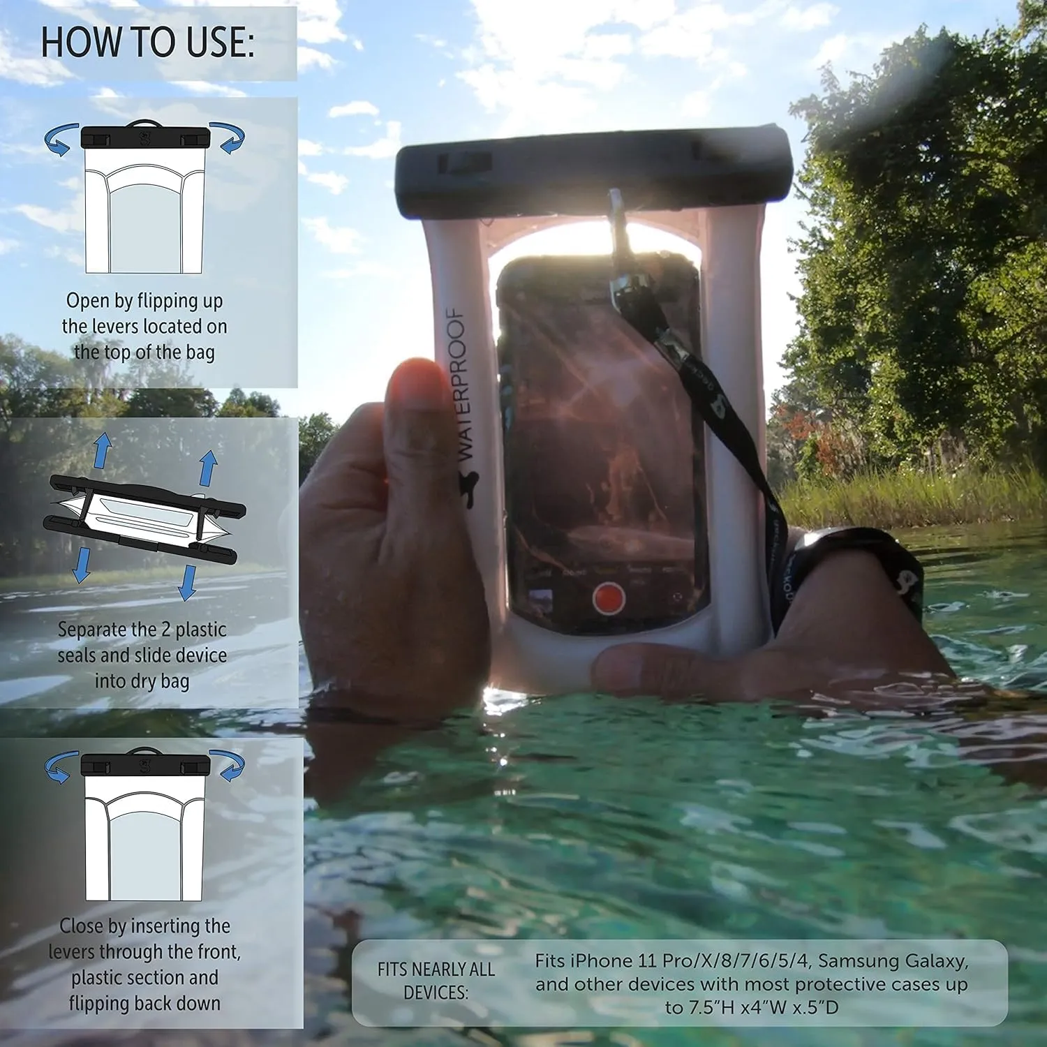 geckobrands Float Phone Dry Bag with Arm Band - Floating Watertight Dry Bag Phone Pouch, Fits Most iPhone and Samsung Galaxy Models Orange