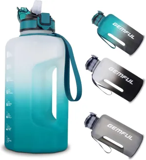 GEMFUL 2.2L Motivational Water Bottle with Straw & Measurements BPA-Free Half Gallon Jug for Gym Fitness Leakproof with Handle (Cyan)