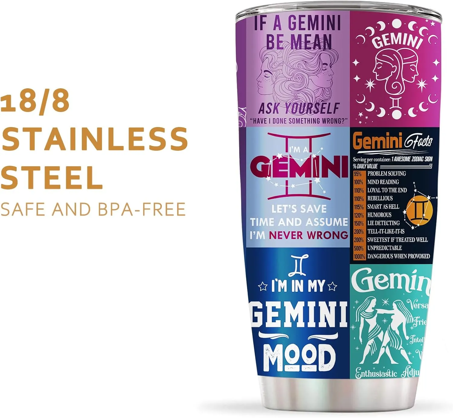 Gemini Gifts for Women - Zodiac Birthday Tumbler, Astrology Gothic Witchy Cup, Constellation Insulated Coffee Mug With Lid 20 OZ