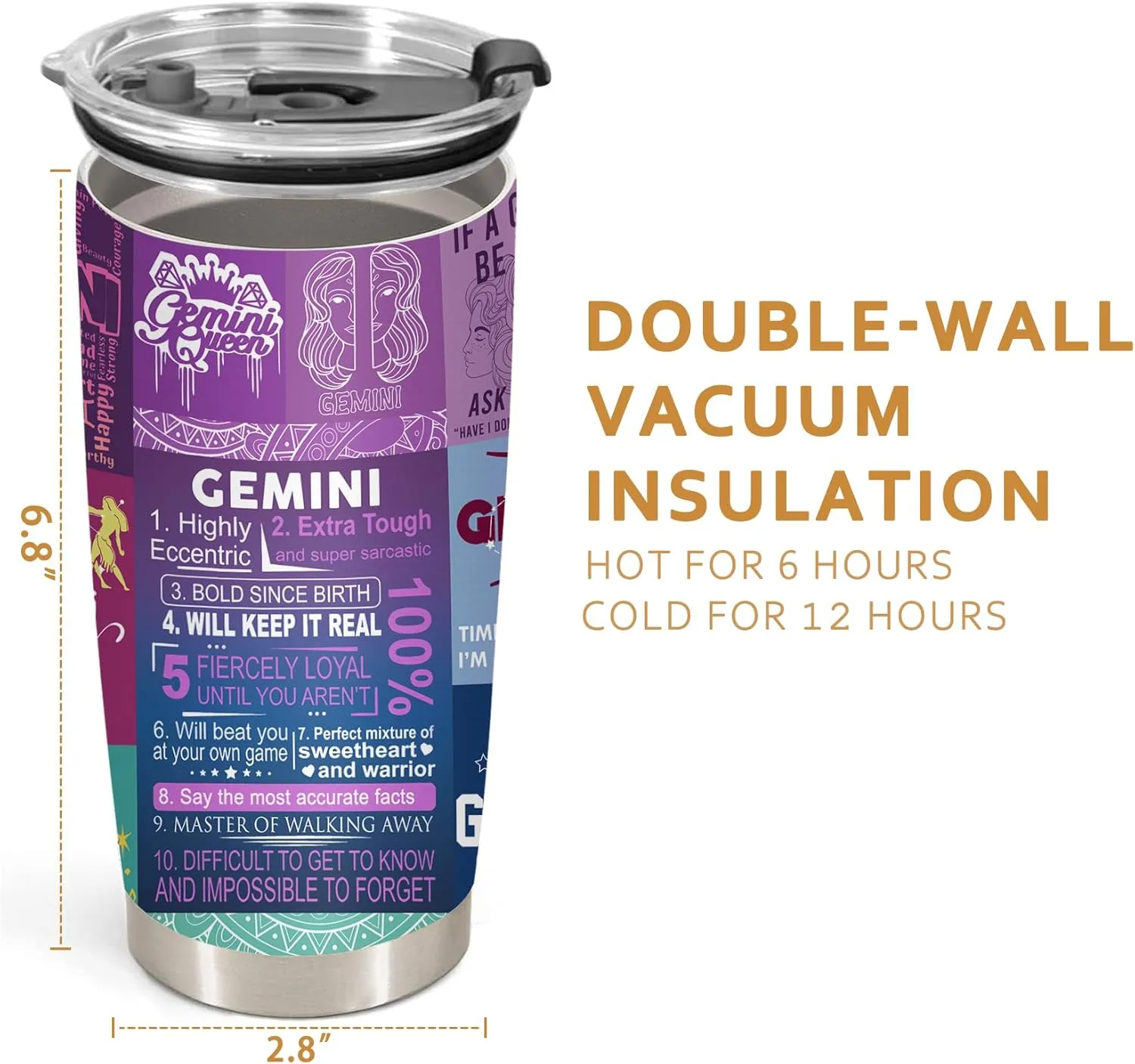 Gemini Gifts for Women - Zodiac Birthday Tumbler, Astrology Gothic Witchy Cup, Constellation Insulated Coffee Mug With Lid 20 OZ
