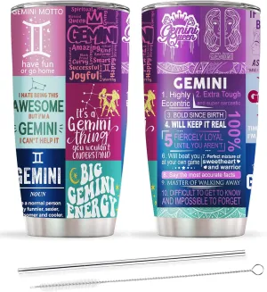 Gemini Gifts for Women - Zodiac Birthday Tumbler, Astrology Gothic Witchy Cup, Constellation Insulated Coffee Mug With Lid 20 OZ