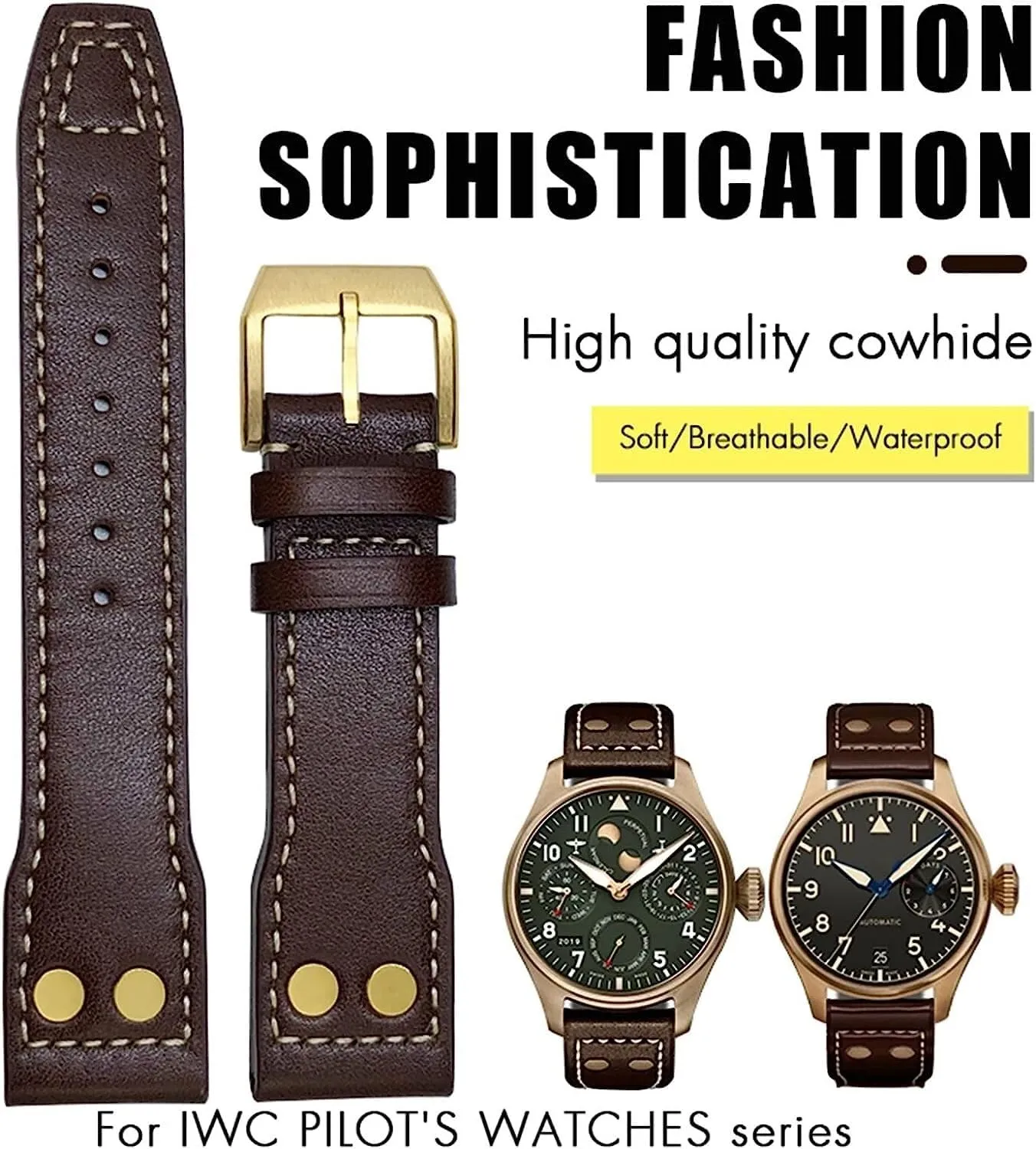 Genuine Leather Strap Fit For IWC Big Pilots Mark 18 Spitfire Watch Band 20mm 21mm 22mm